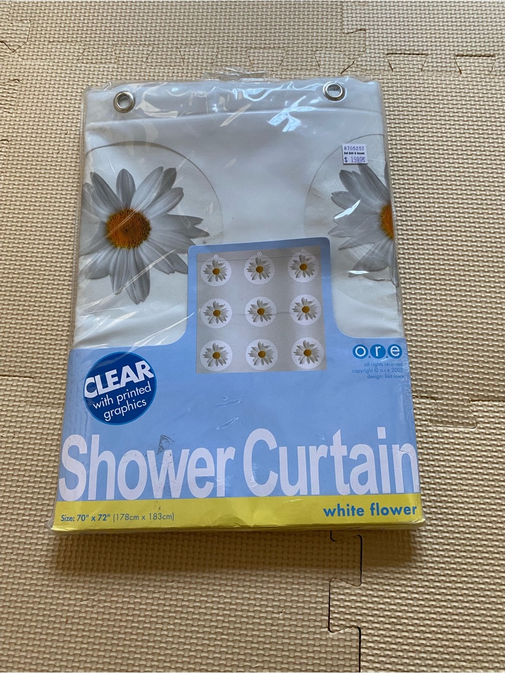 Vintage ORE Shower Curtain Clear with White Flower Graphic 70”x72”